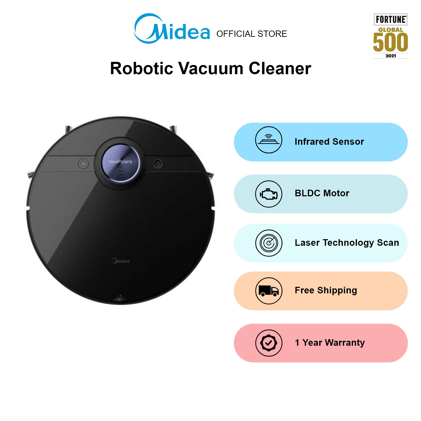 Midea M7 Black Robotic Vacuum Cleaner, 14.4V