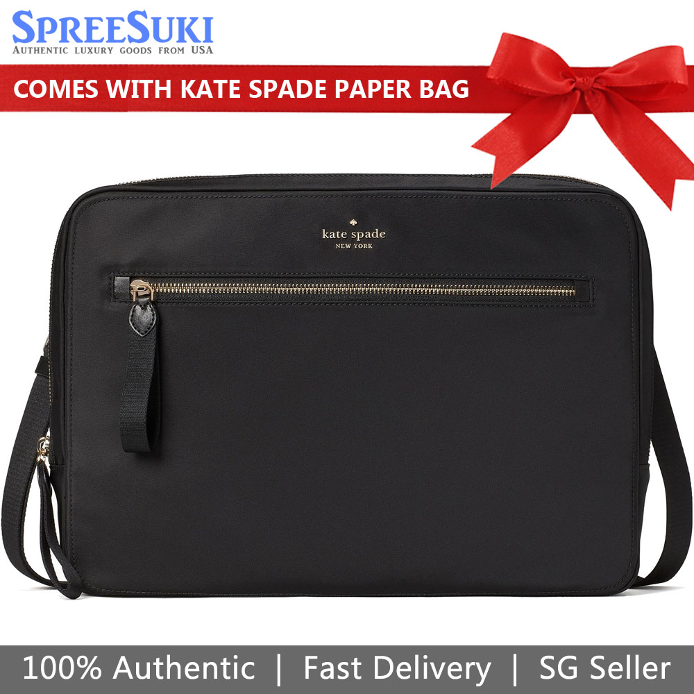 Kate Spade Handbag With Gift Paper Bag Laptop Bag Little Better Nylon Laptop Sleeve With Strap Black # WKR00577