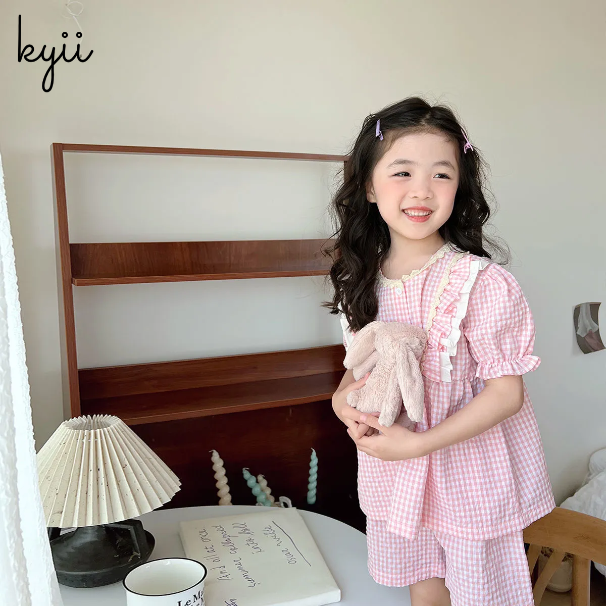KYII Girls pajamas summer Korean short sleeve two pieces Set ky22064